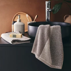 Lot de 2 serviettes invité bouclette jacquard en coton - beige alpilles 30x50cm