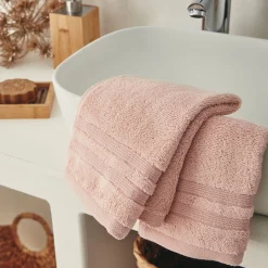 Lot de 2 serviettes invité bouclette en coton - rose grège 30x50cm