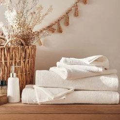 Lot de 2 serviettes invités en bouclettes de coton bio - blanc ventoux 30x50cm