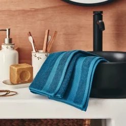 Lot de 2 serviettes invités en coton peigné - bleu figuerolles 30x50cm