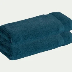 Lot de 2 serviettes invités en coton peigné - bleu figuerolles 30x50cm