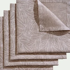 Lot de 4 serviettes motif laurier en lin et coton - beige 41x41cm