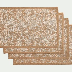 Lot de 4 sets de table motif laurier en jute 30x45cm - naturel