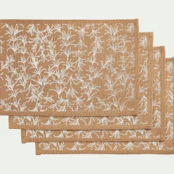 Lot de 4 sets de table motif romarin en jute 30x45cm - naturel