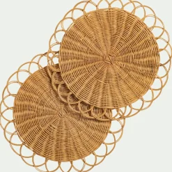 Lot de 2 sets de table ronds en rotin D38cm - naturel