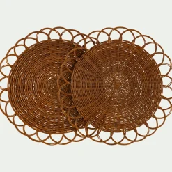 Lot de 2 sets de table ronds en rotin D38cm - naturel