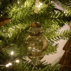 Lot de 6 suspensions de Noël goutte en verre H8,5cm - brun terre ombre
