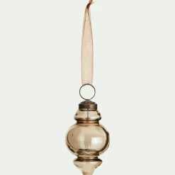 Lot de 6 suspensions de Noël goutte en verre H8,5cm - brun terre ombre