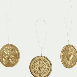 Lot de 12 suspensions de Noël en laiton D5,5cm - doré