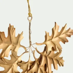 Lot de 4 suspensions de Noël feuille de houx en fer H15cm - doré