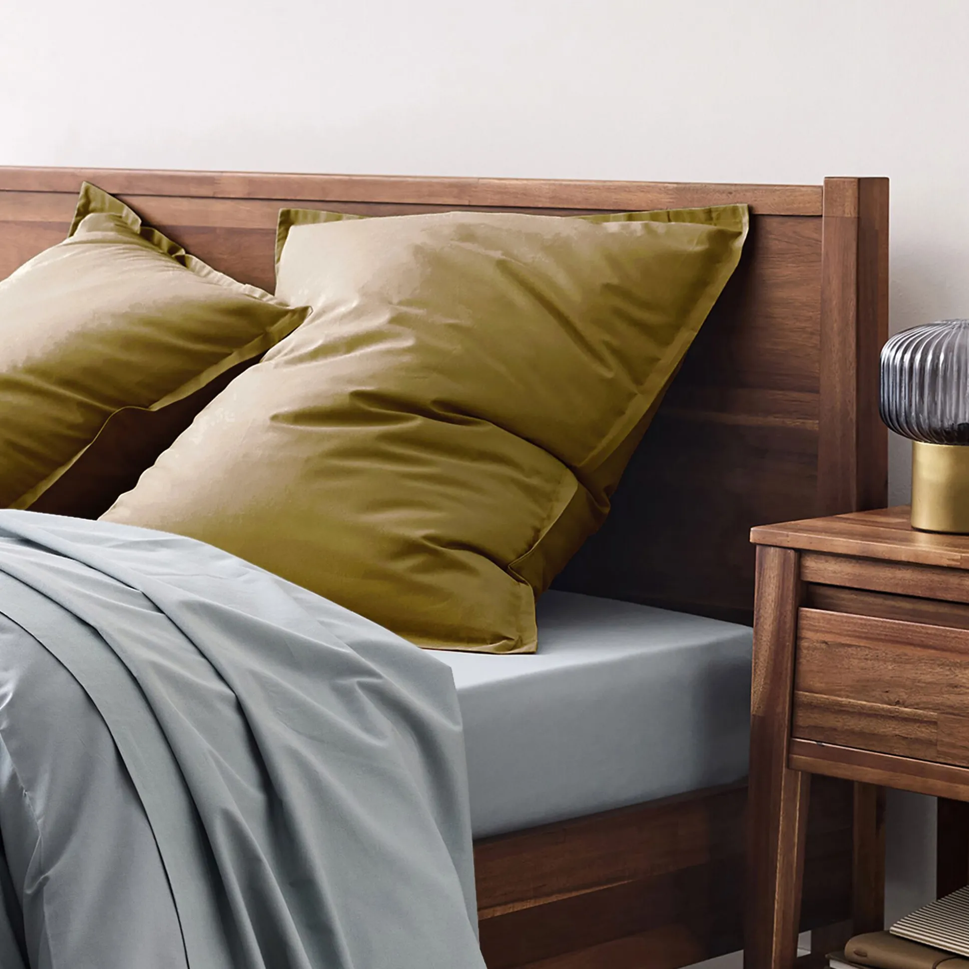 Lot de 2 taies d'oreiller en percale de coton - jaune alep 65x65cm