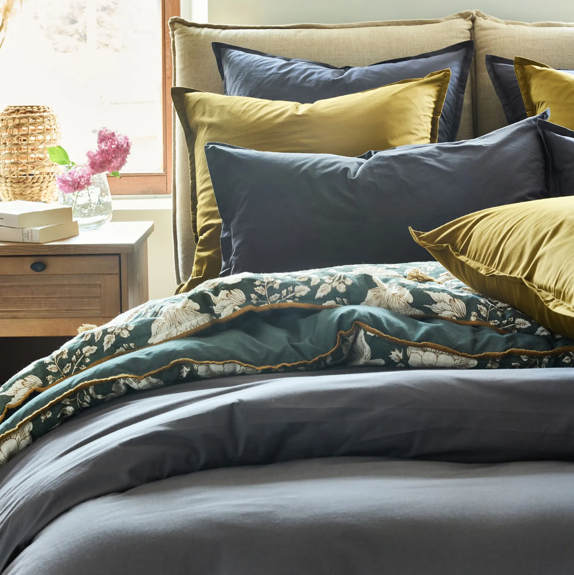 Lot de 2 taies d'oreiller en percale de coton - jaune alep 65x65cm