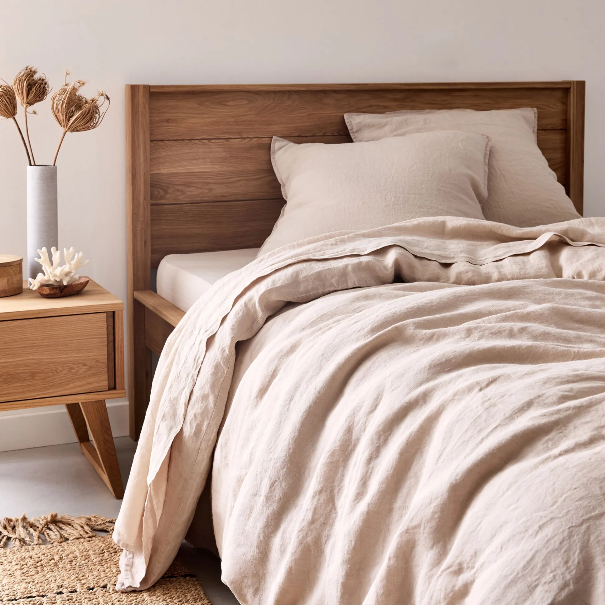 Lot de 2 taies d'oreiller en lin lavé - beige 50x70cm