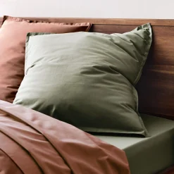 Lot de 2 taies d'oreiller en percale de coton - vert cèdre 65x65cm