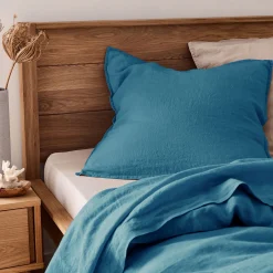 Lot de 2 taies d'oreiller en lin lavé 65x65cm - bleu figuerolles