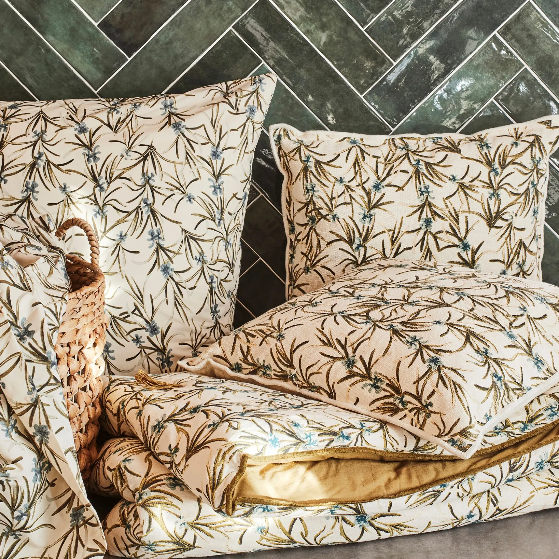 Lot de 2 taies d'oreiller en percale de coton 50x70cm - motifs romarin