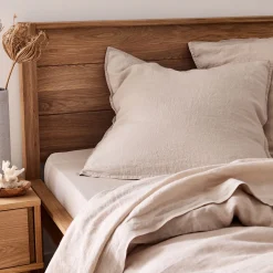 Lot de 2 taies d'oreiller en lin lavé - beige 65x65cm