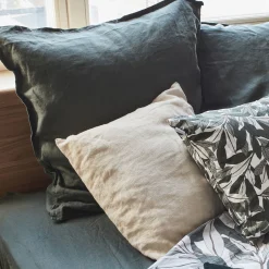 Lot de 2 taies d'oreiller en lin lavé - vert cèdre 65x65cm