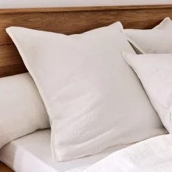 Lot de 2 taies d'oreiller en lin lavé - blanc capelan 65x65cm