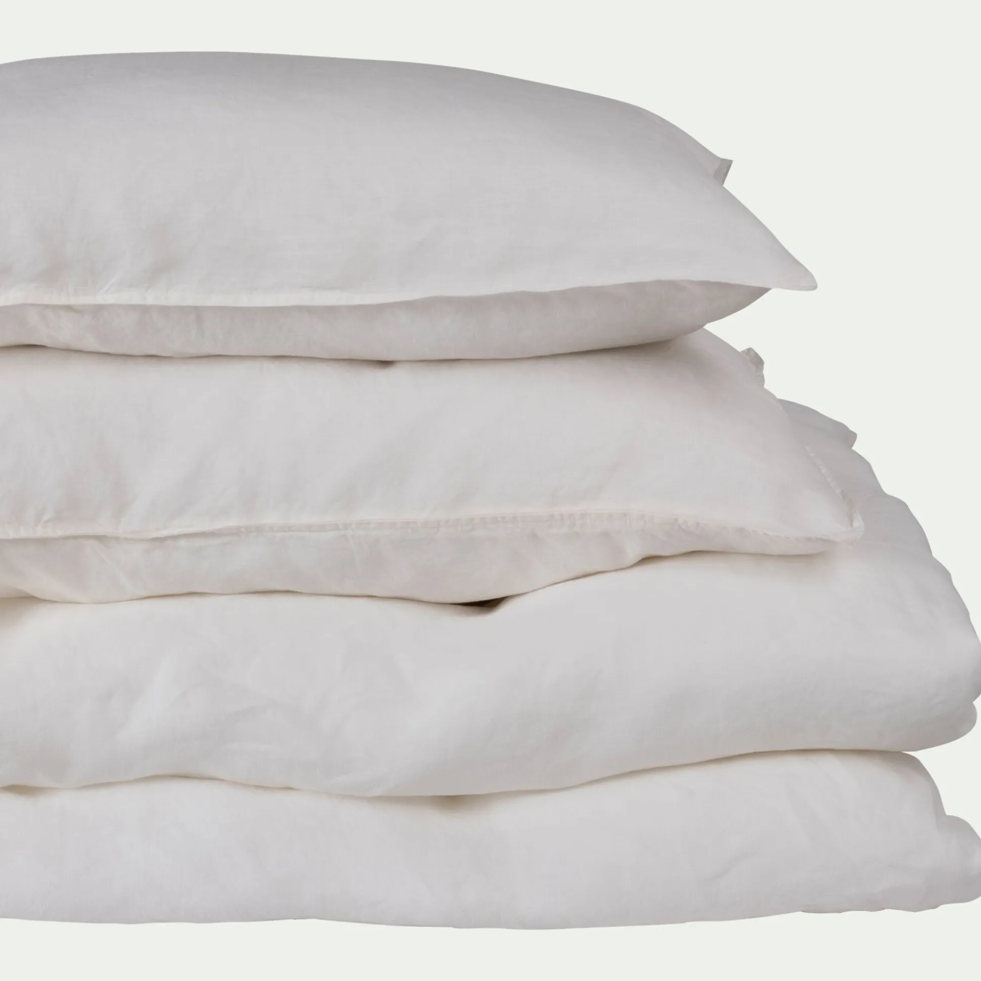 Lot de 2 taies d'oreiller en lin lavé - blanc capelan 65x65cm