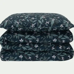 Lot de 2 taies d'oreiller fleurs d'oranger en percale de coton 63x63cm - bleu