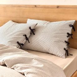 Lot de 2 taies d'oreiller rayées en coton lavé 50x70cm - blanc