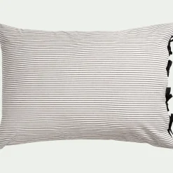 Lot de 2 taies d'oreiller rayées en coton lavé 50x70cm - blanc