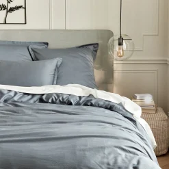 Lot de 2 taies d'oreillers en satin lavé de 65x65cm - bleu orage