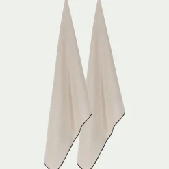 Lot de 2 torchons brodés en coton finition point de bourdon 50x70cm - beige