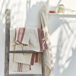 Lot de 3 torchons rayés en coton - beige et terracotta 50x70cm