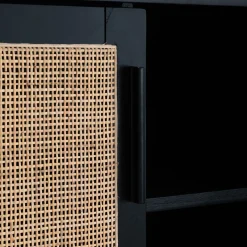 Meuble sous-vasque double en bois de cèdre et 2 portes en cannage - L120cm