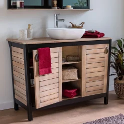 Meuble sous-vasque double 2 portes en acacia massif - L120cm