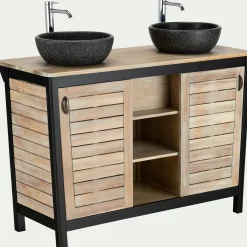 Meuble sous-vasque double 2 portes en acacia massif - L120cm