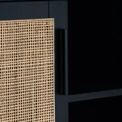 Meuble sous-vasque simple en bois de cèdre et 1 porte en cannage - L80cm