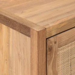 Meuble tv 2 portes en teck recyclé et cannage L150cm - bois clair