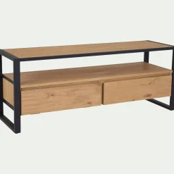 Meuble TV en pin massif et métal L130cm - bois clair