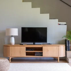Meuble tv ovale en bois - bois clair L180xl45xH48cm