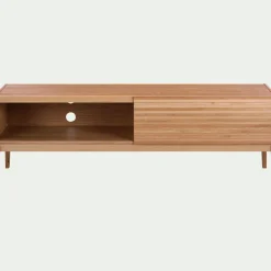 Meuble TV plaqué chêne avec porte coulissante L176cm