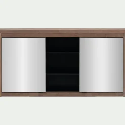 Miroir double avec rangement en pin placage eucalyptus L120xl42cm - bois foncé