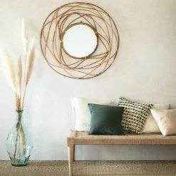 Miroir fleur circulaire en rotin D90cm - naturel