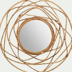 Miroir fleur circulaire en rotin D90cm - naturel