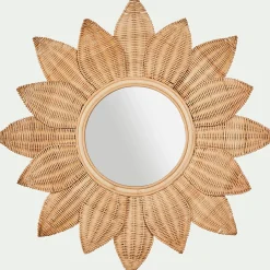 Miroir fleur en rotin - naturel d80cm