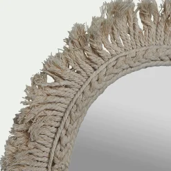 Miroir mural avec frange en coton D35cm - blanc