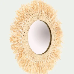 Miroir mural frange raphia D35cm - naturel