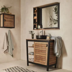 Miroir rectangulaire de salle de bain en acacia massif - L90cm