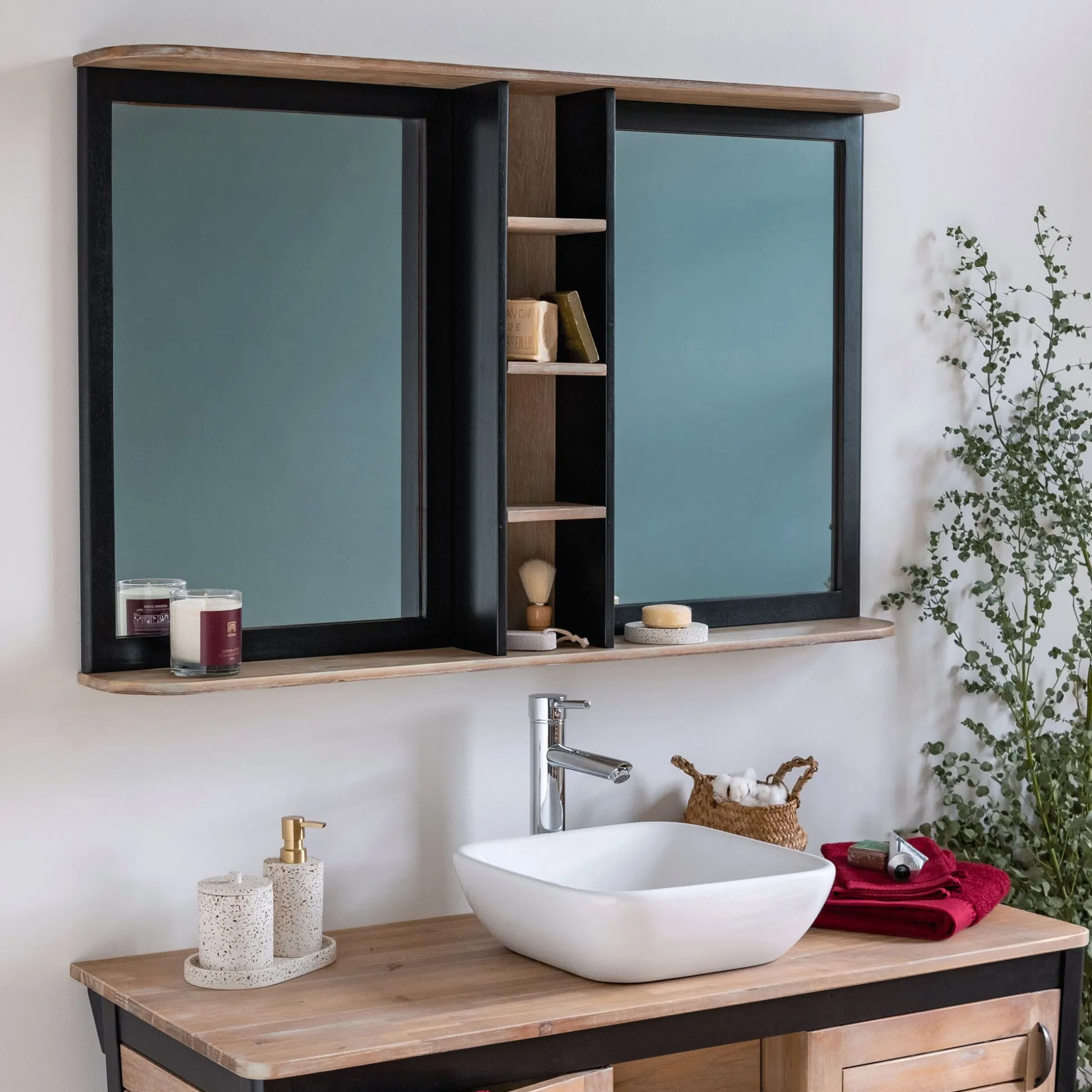 Miroir rectangulaire de salle de bain en acacia massif - L120cm