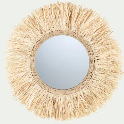 Miroir rond avec franges en raphia D65cm