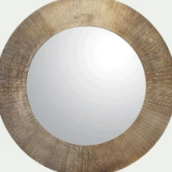 Miroir rond en aluminium côtelé - doré D88cm