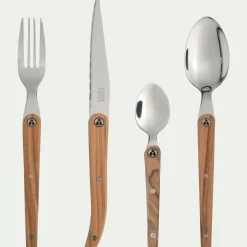Ménagère 16 pièces en inox et bois d'olivier - naturel
