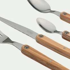 Ménagère 16 pièces en inox et bois d'olivier - naturel